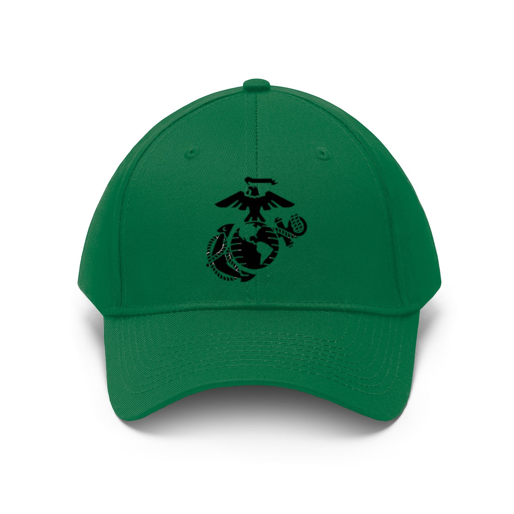 USMC Symbol Twill Cap Marine Corps Pride Hat in green with black emblem.
