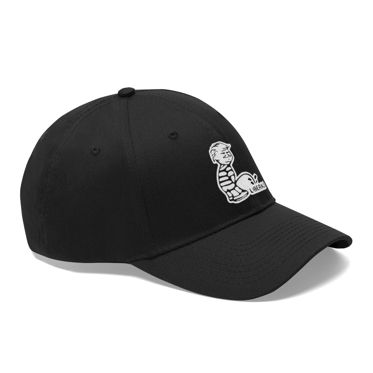Trump USA Pride Embroidered Twill Cap featuring intricate embroidery on stylish black design.