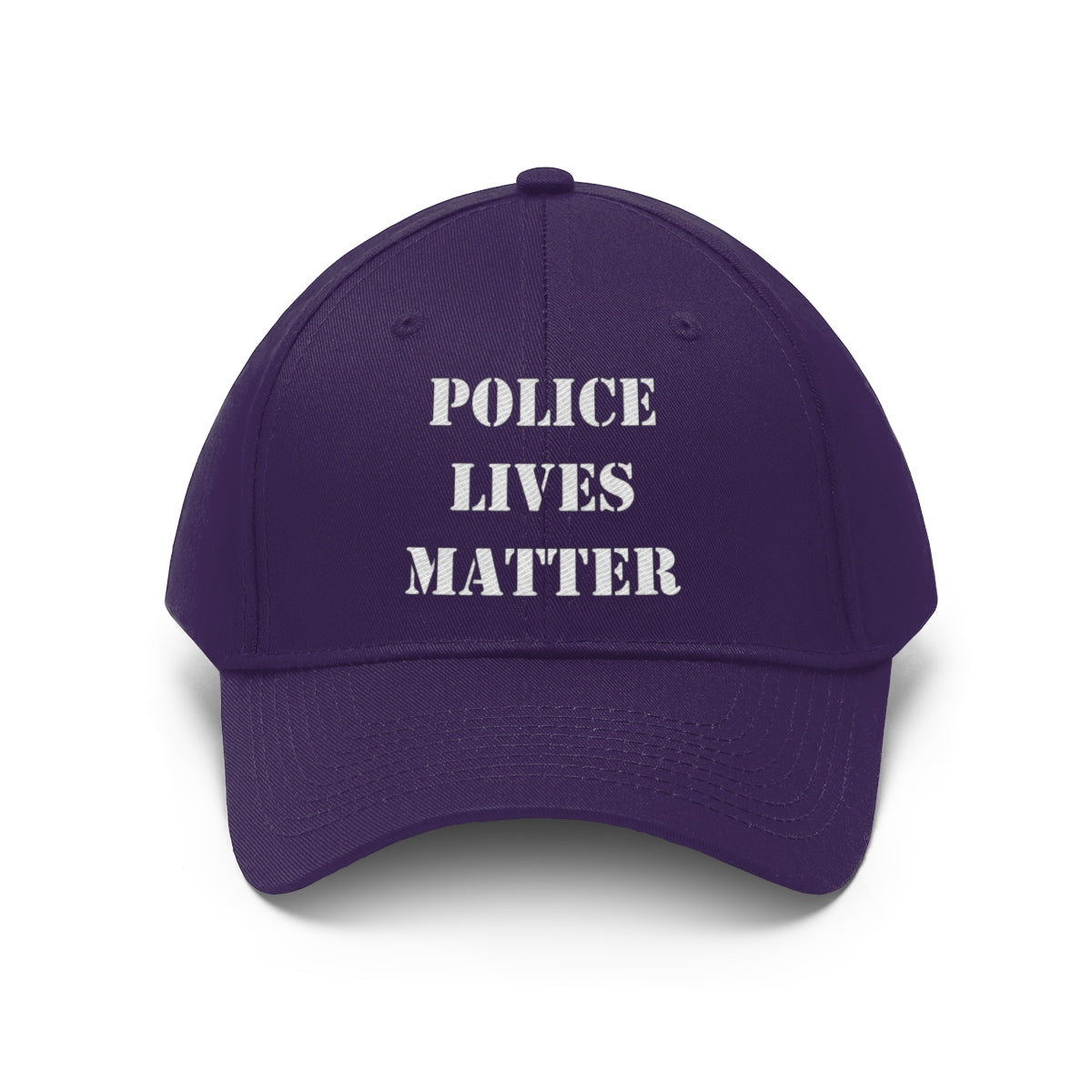 Embroidered Police Lives Matter Twill Cap in purple with bold text supporting law enforcement.