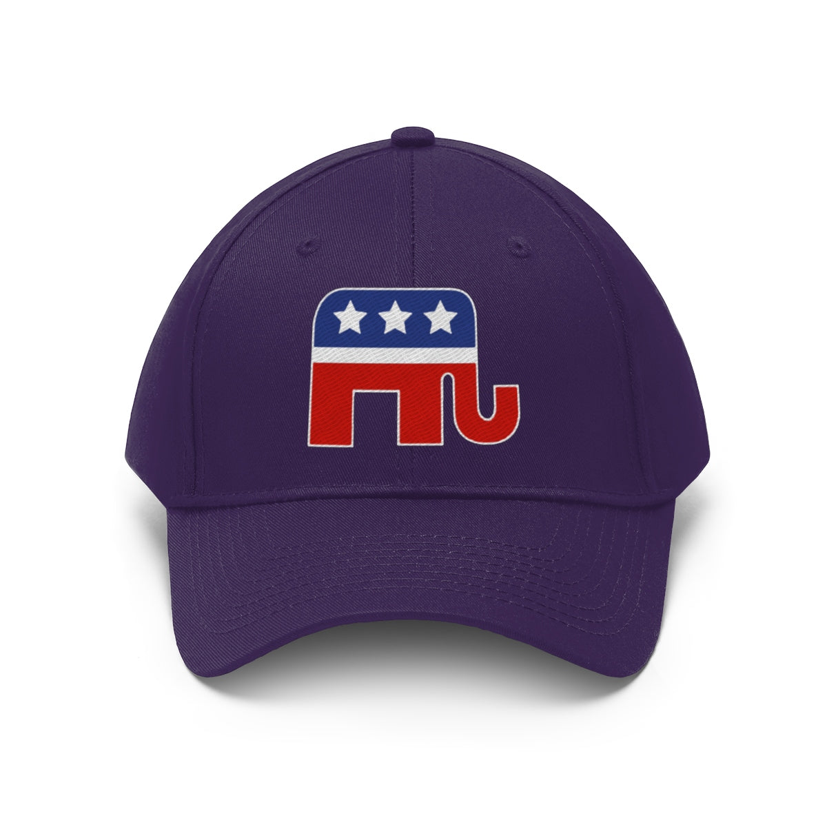 GOP Symbol Twill Cap Patriotic Political Graphic Cap featuring an elephant emblem in red, white, and blue.