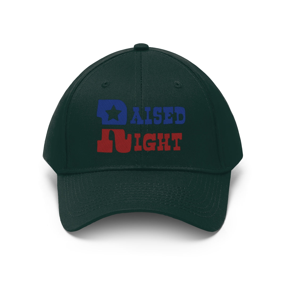 Raised Right Twill Cap Bold Values Casual Wear Cap with colorful bold lettering.