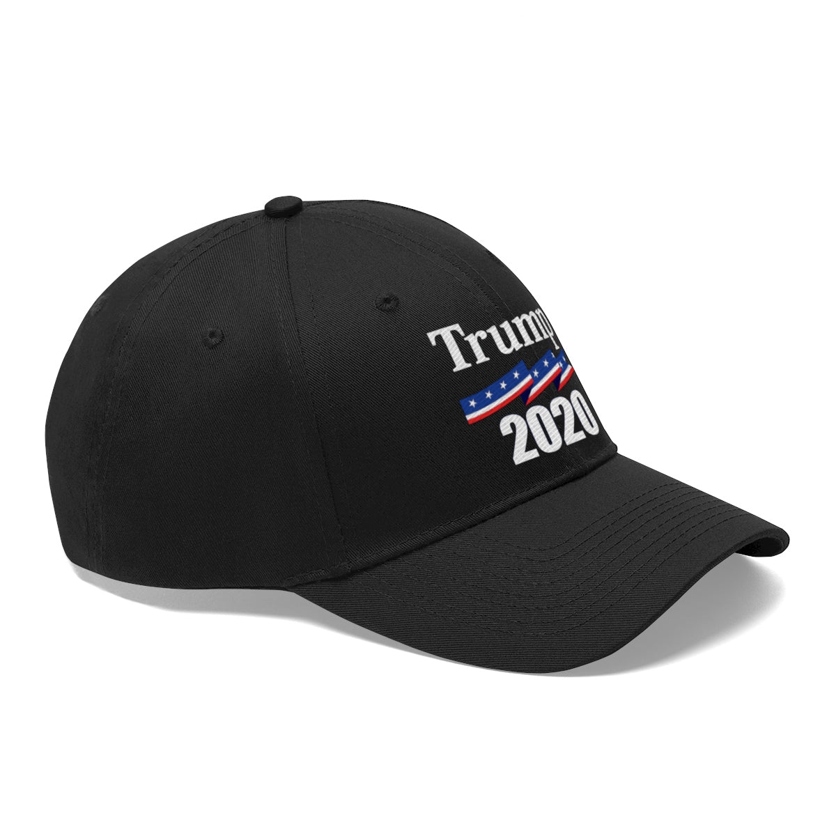 Patriotic 2020 Twill Cap for Trump showcasing a black cap with Trump 2020 design.