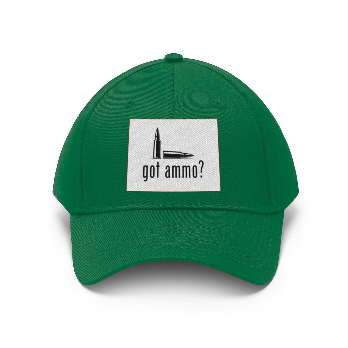 Got Ammo Twill Cap Funny Tactical Style Cap shown in green with bullet graphic and text.