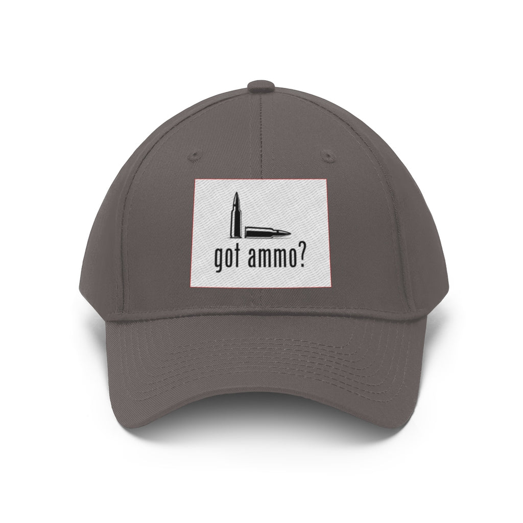 Got Ammo Twill Cap Funny Tactical Style Cap featuring a graphic of bullets on a gray dad hat.