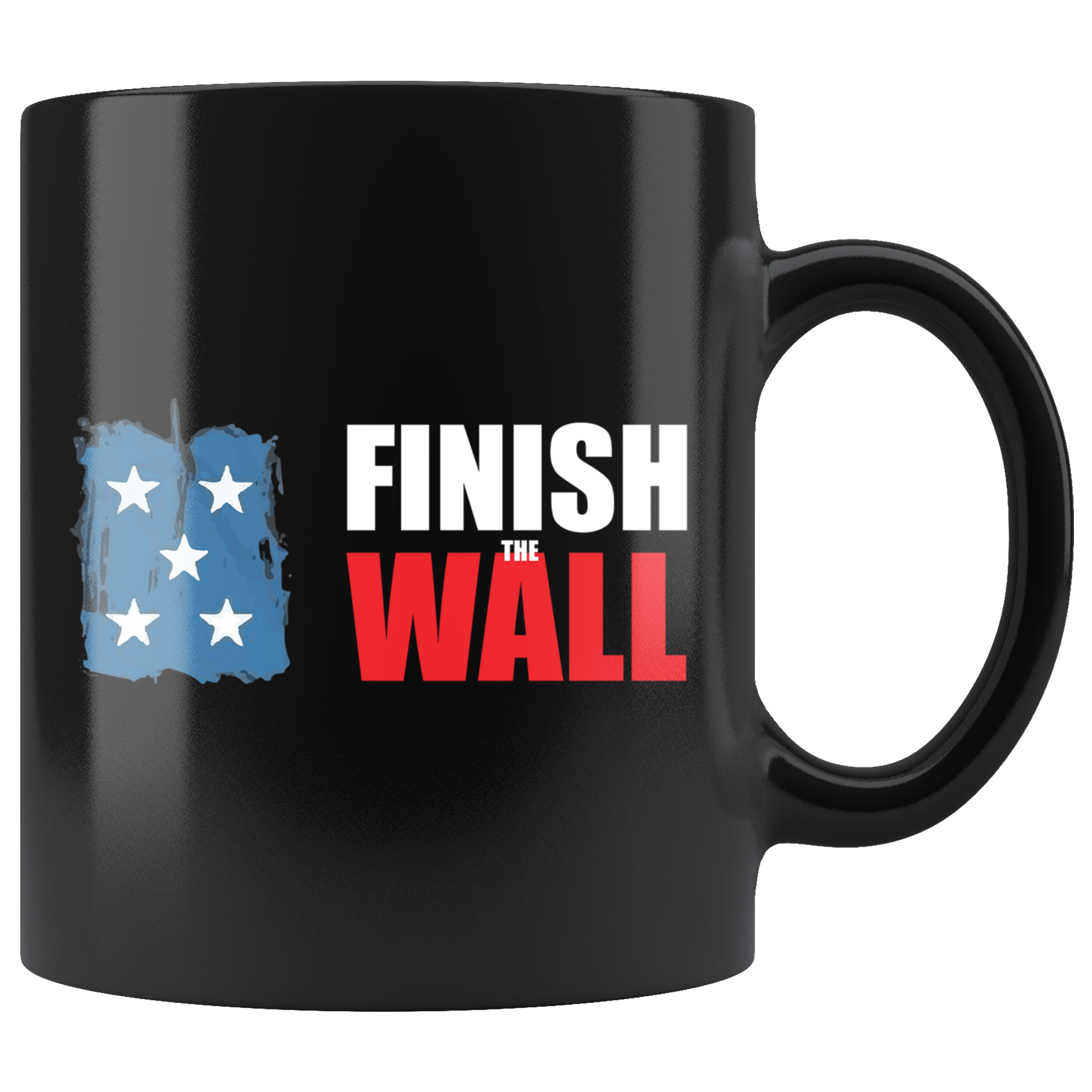 Finish The Wall Ceramic Coffee Mug with blue star design, high gloss premium black finish, perfect for hot and cold beverages.