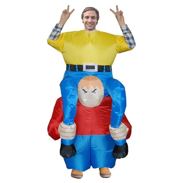 Donald Trump Ride On Me Costume Novelty Toys and Masks inflatable costume with a person in a humorous outfit.